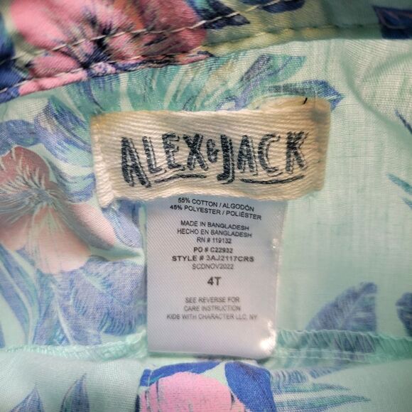 Alex & Jack Tropical Floral Kids Shirt Blue and Pink - Picture 6 of 8